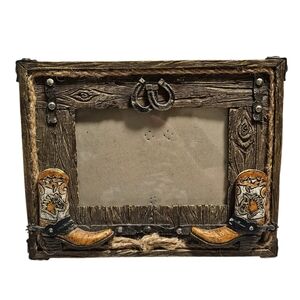 Vtg Cowboy Boots Rustic Western Picture Frame - 5.5 X 3.5 Photo